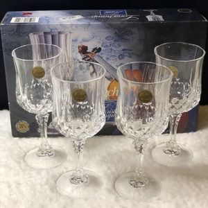 Set of 4 Vintage Cristal d'Arques Longchamp Footed Goblets 24% Lead Crystal NIB